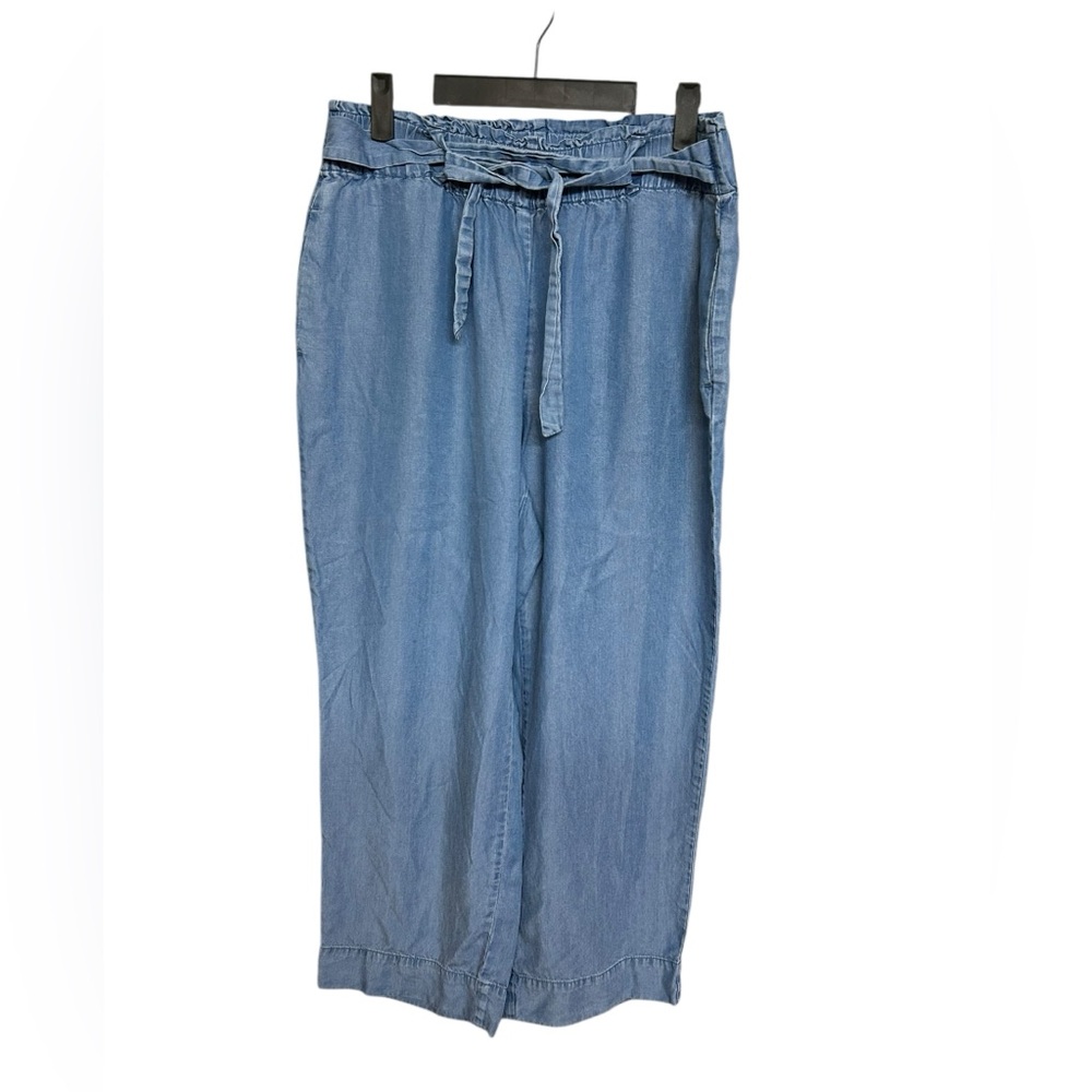 Anne Klein Womens Pants Size M Lightweight Denim Wide Leg Pull On Belted